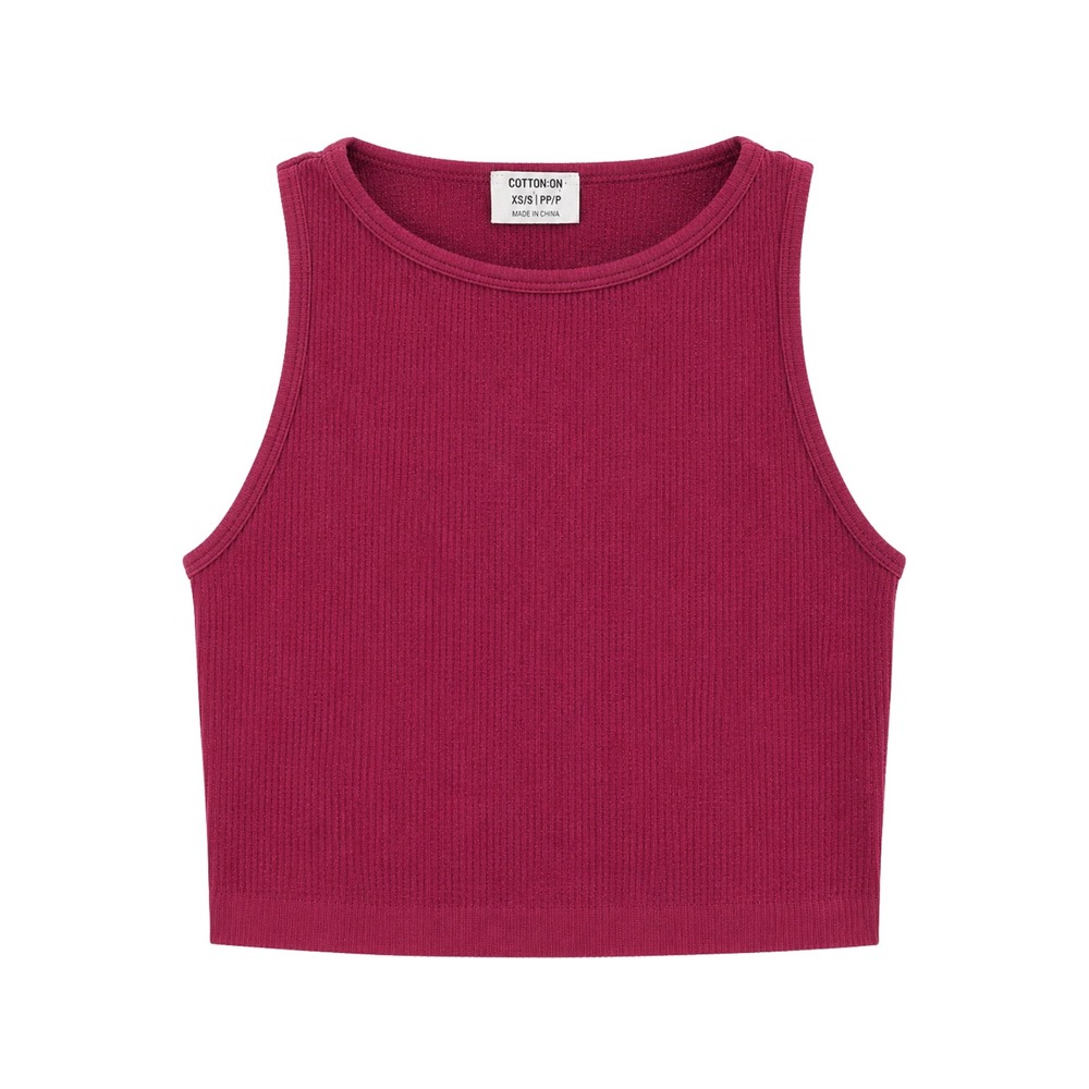 Cotton On Seamless Ribbed Crop Top‎ Womens XS/S Burgundy High Neck Tank